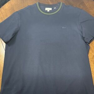Lacoste Men's Dark Blue Tee with Green Accents